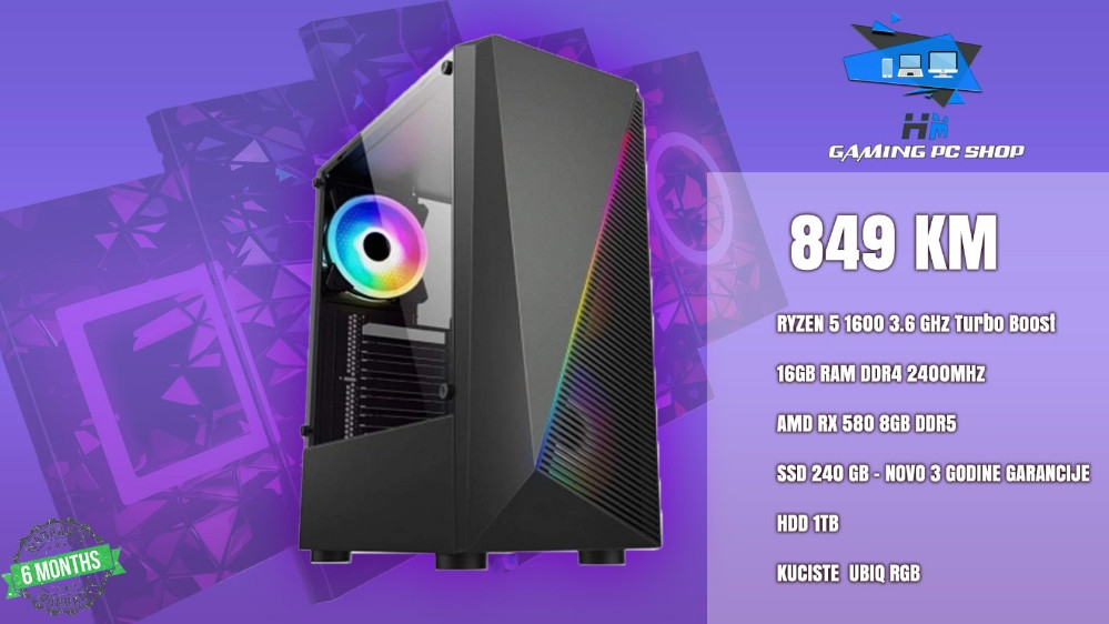 GAMING PC RYZEN 1600 16GB RAM AMD RX 580 8GB SSD Desktop